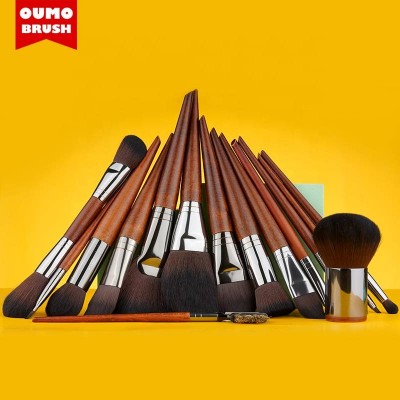 OUMO BRUSH-2021 Hot selling wholesale wooden makeup 15 pcs brushes custom logo in stock